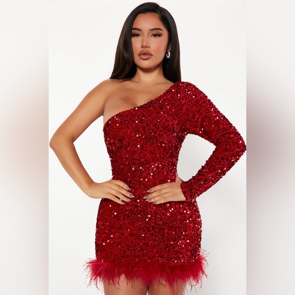 Red Sequin Party Dress - Picture 2 of 4